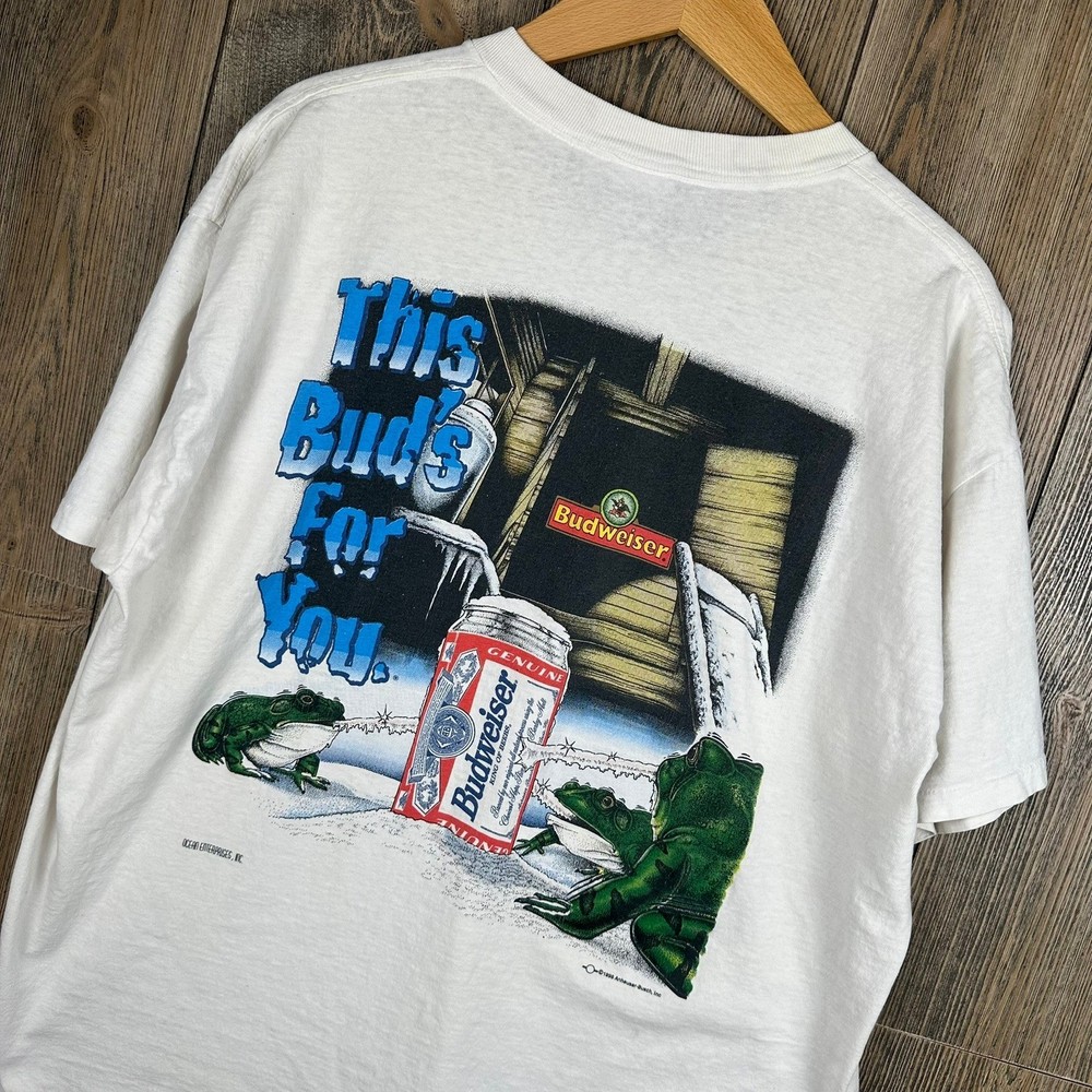 Budweiser Vintage 90s Frogs This Buds For You White T-Shirt XL Delta USA