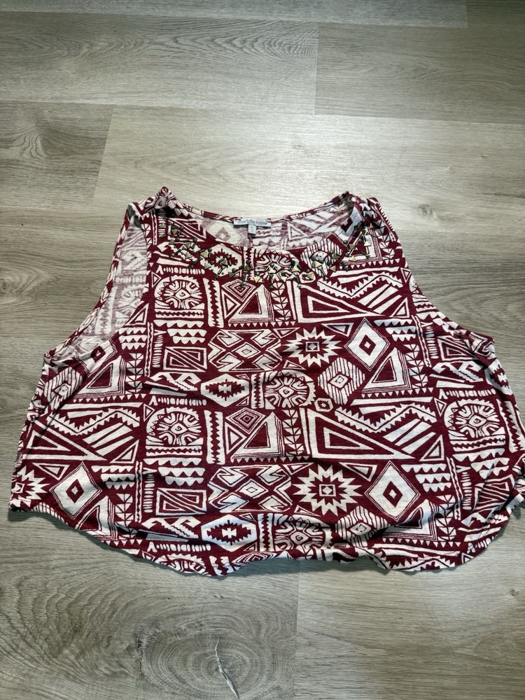 Charlotte Russe Red Tribal Print Tank Top Women’s XL Boho Sleeveless