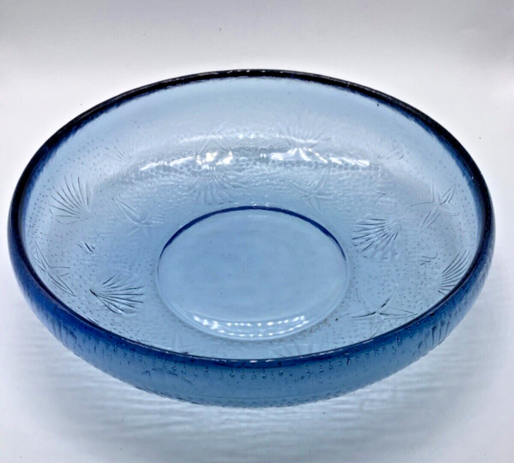 PIER 1 Seashell Beach Starfish Blue Rim Glass Centerpiece Bowl 9.5