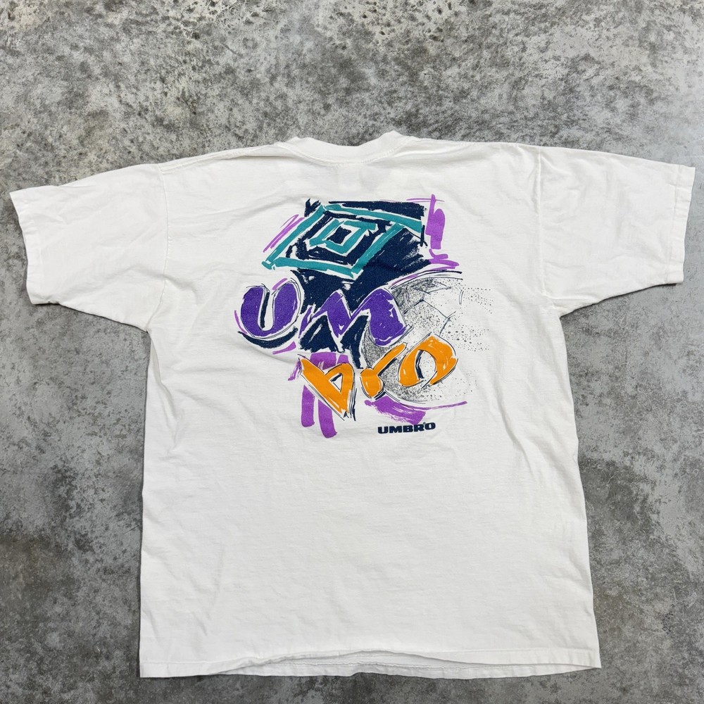 Vintage Umbro Shirt Mens XL White Soccer Graphic Made USA 90s Streetwear
