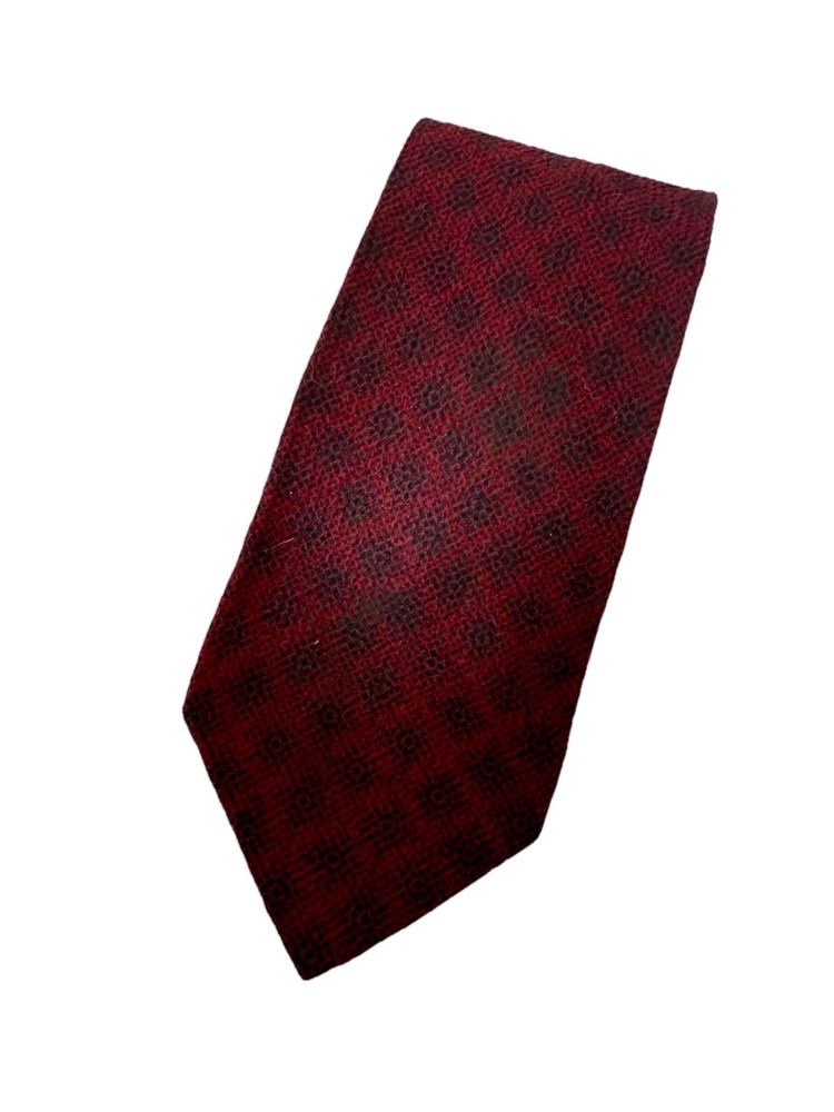 Vintage MW Collection Men's Necktie Burgundy Black Red Tie Geometric Silk