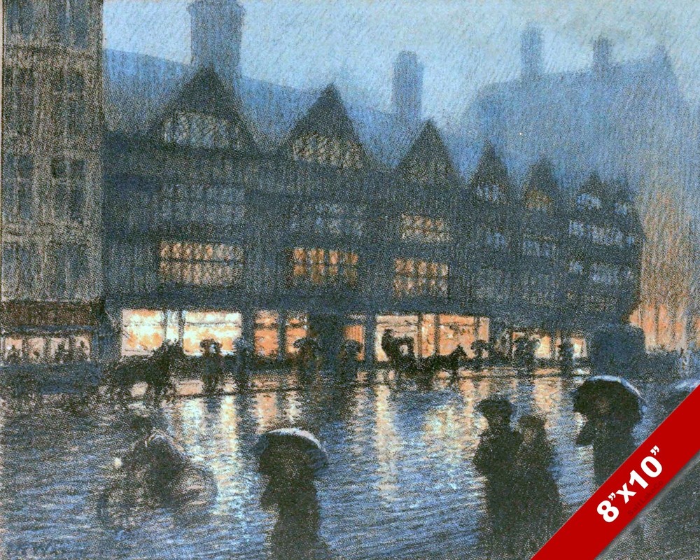Late 1800s Rainy London Night English Art Painting Real Canvas Print