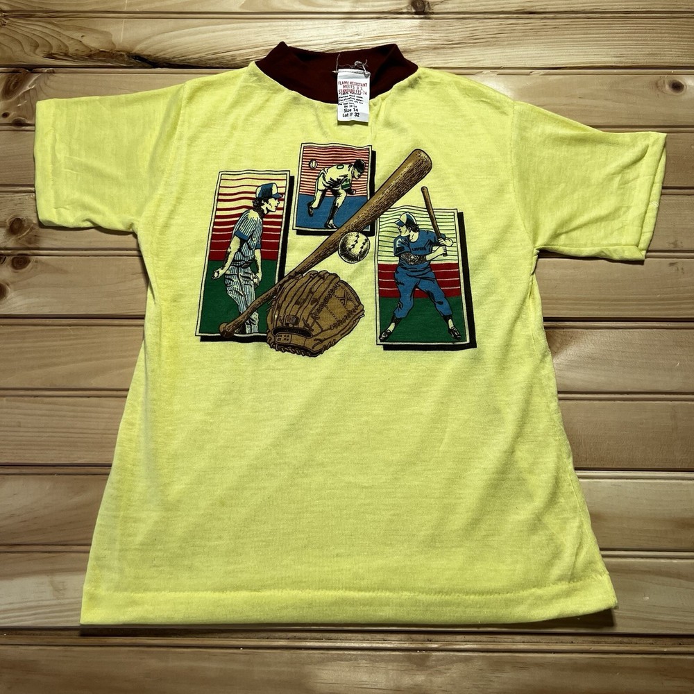 Vintage 70s 80s Baseball Card Art Graphic Shirt Size Large Youth