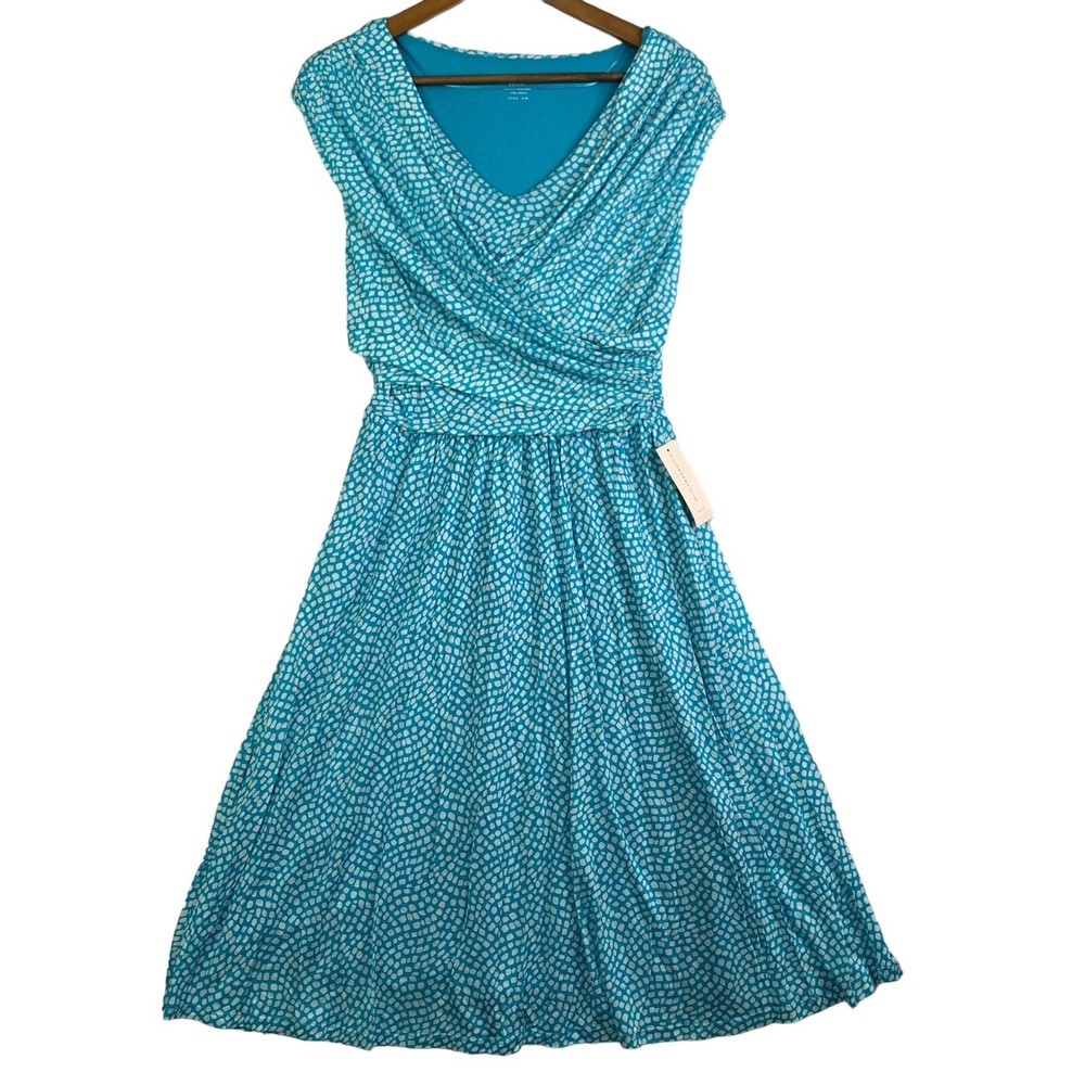 Charter Club Womens Size PM Fit & Flare Dress Rio de Flor Aqua Teal Lined