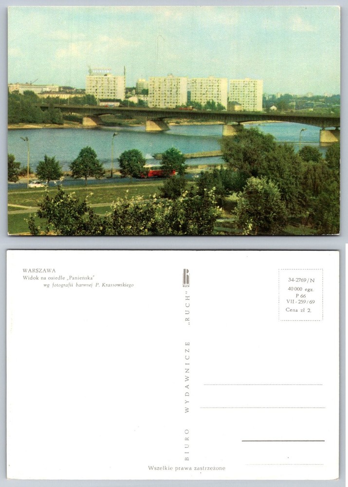 Warsaw Poland Panieńska Housing Estate Vistula River Bridge 1969 Postcard