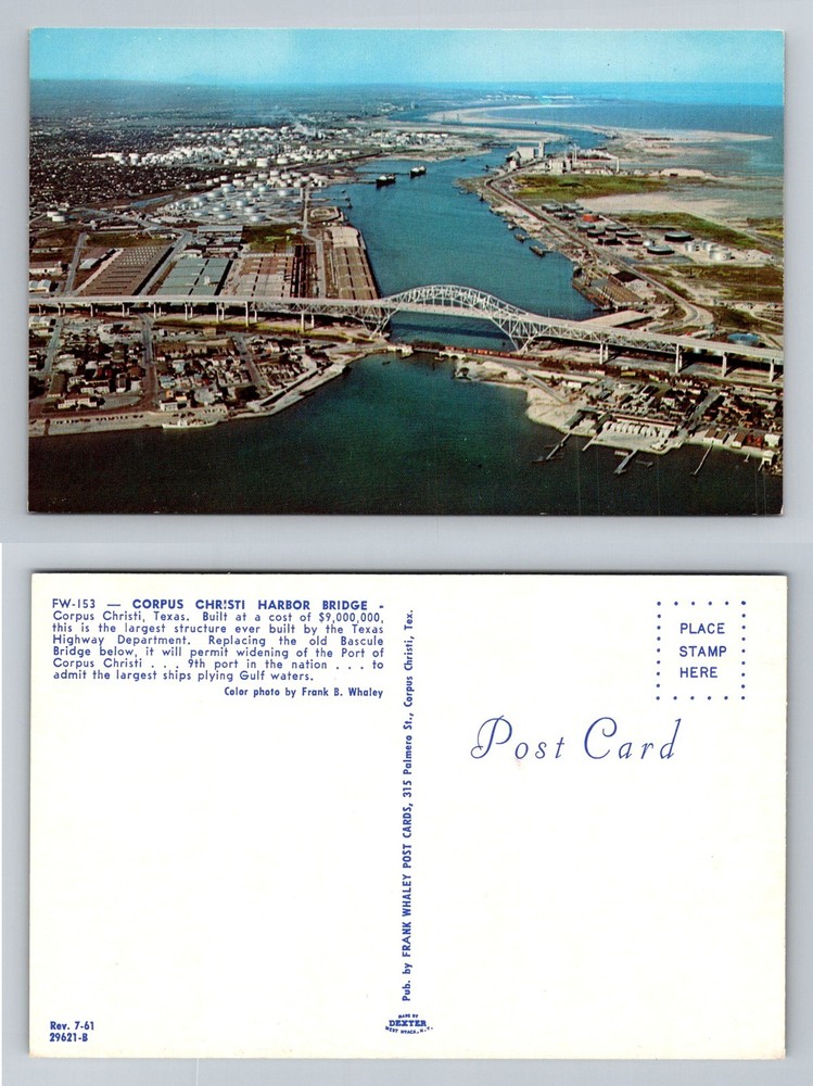 Corpus Christi, TX-Texas, Harbor Bridge Aerial Port Gulf Waters Vintage Postcard