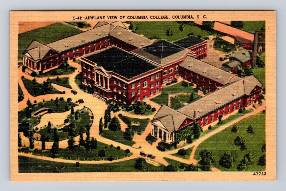 Columbia SC-South Carolina, Aerial Columbia College, Vintage Souvenir Postcard