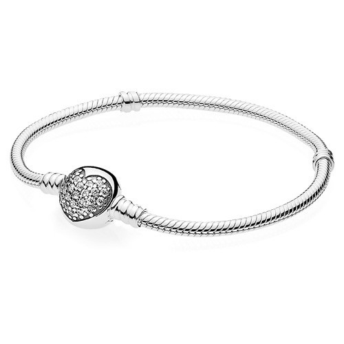 Pandora 925 Silver Sparkling Hearts Snake Chain Bracelet 7.5 Inch