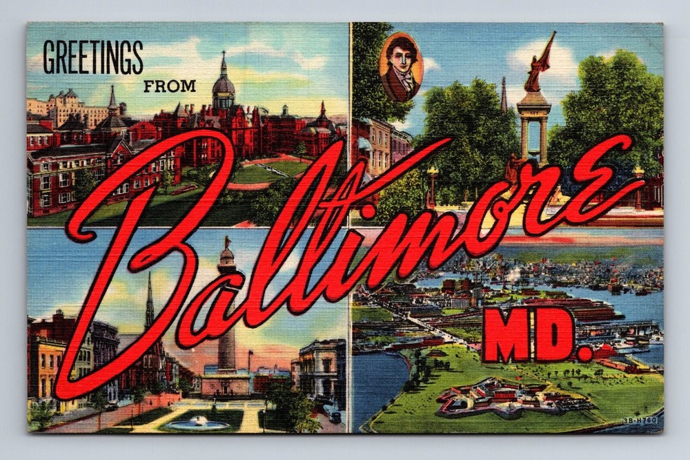 Multiview Greetings from Baltimore Maryland Linen Postcard