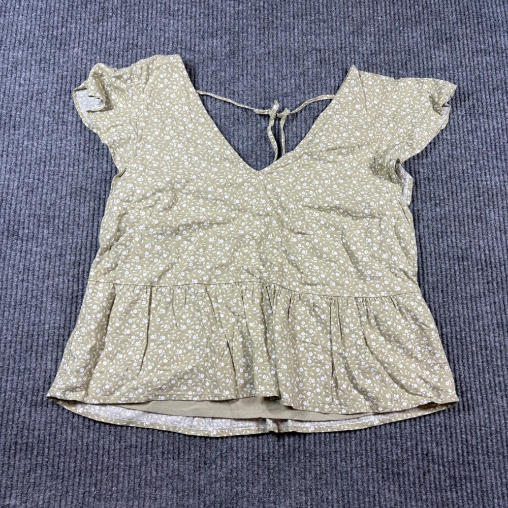 Abercrombie & Fitch Women's M Green Floral Peplum V-Neck Flutter Sleeve Top