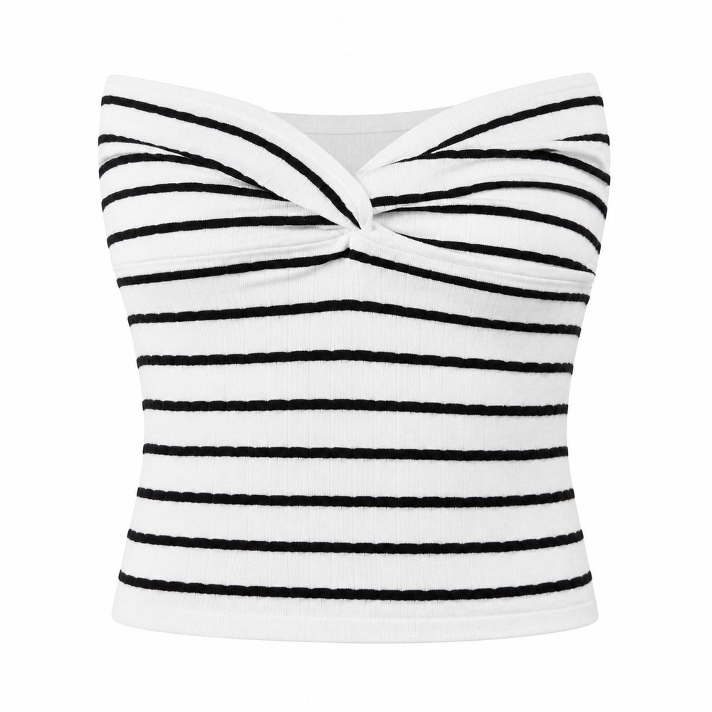 Zenana White Black Striped Twist Front Tube Top Strapless Ribbed Small beach