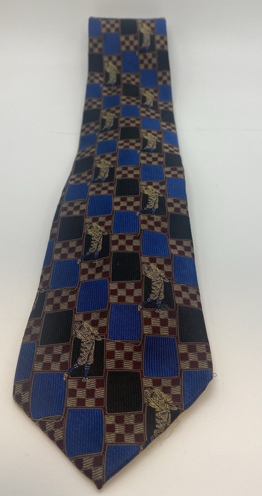 Nicklaus Blue Black Burgundy Gold 100% Silk Men's Tie Geometric Sports Classic