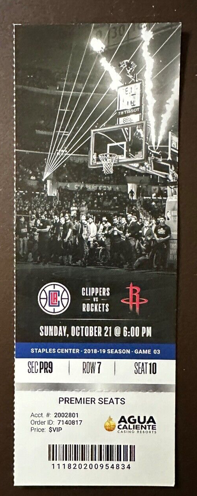Заглушка билета Los Angeles Clippers 10/21/2018 НБА против Houston Rockets