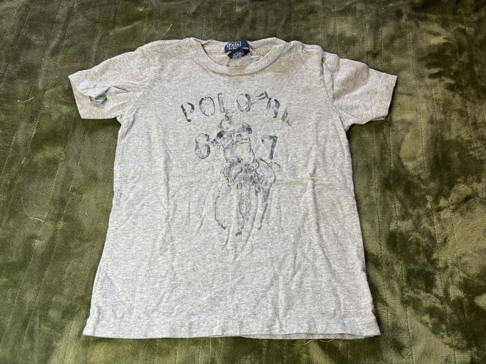 Polo Ralph Lauren Shirt Youth Boys 6 Gray Big Pony 67 Vintage 90s Kids Graphic