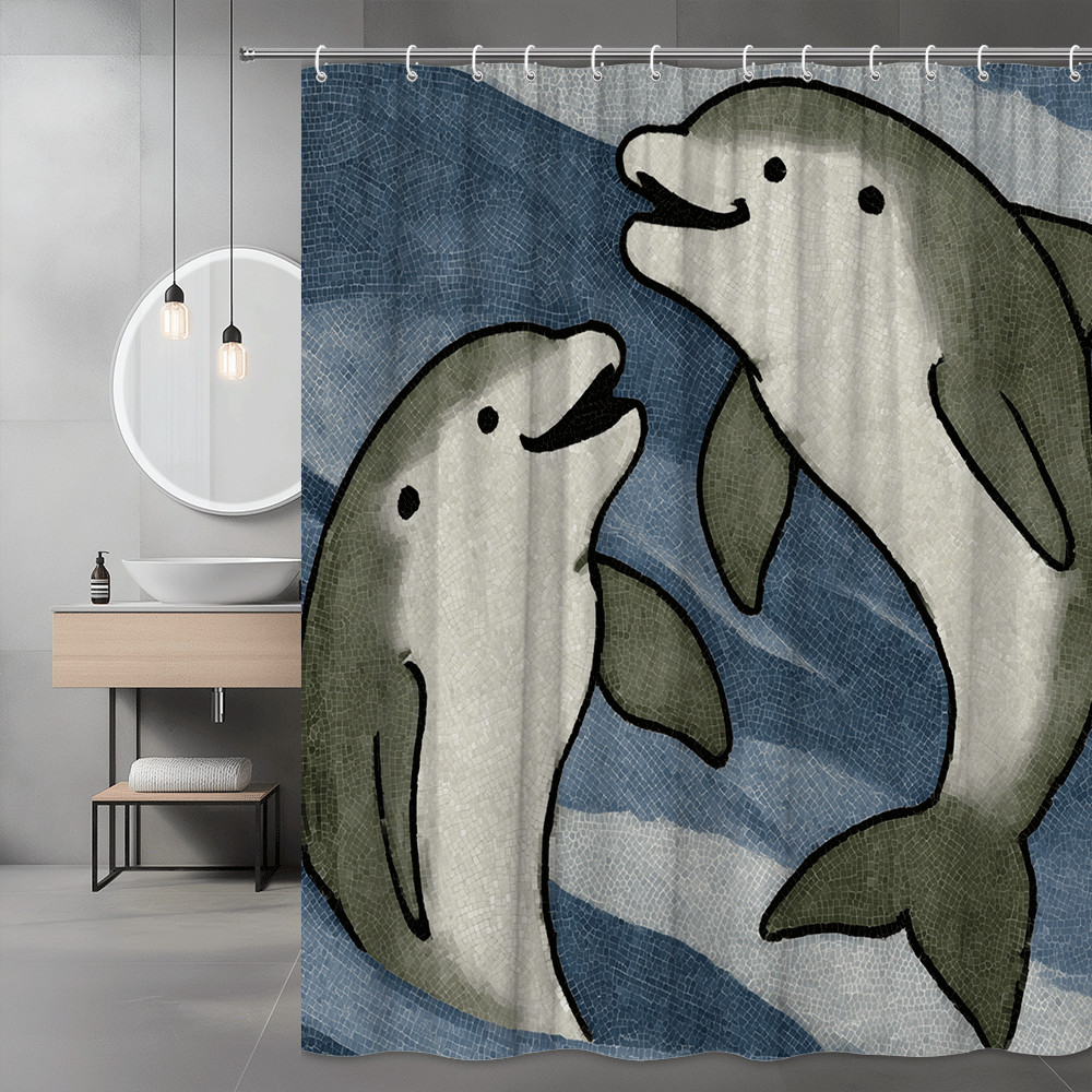 Dolphin Shower Curtain Blue Ocean Marine Graphic