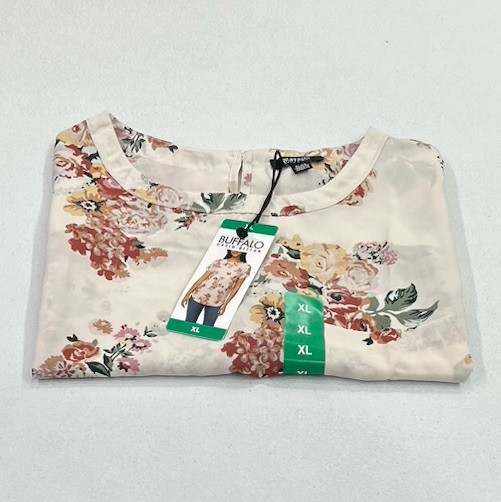Buffalo David Bitton Women's Woven Patch Pocket Blouse, Ivory Blossom, XL