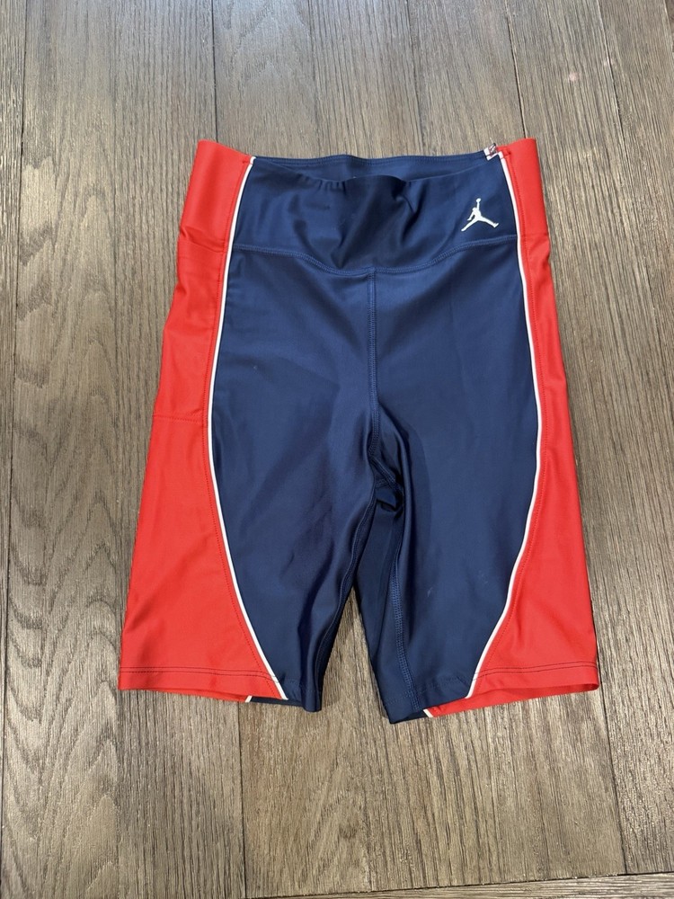 Mens Nike Air Jordan Shiny Spandex Half Tights Compression Shorts S Red Blue