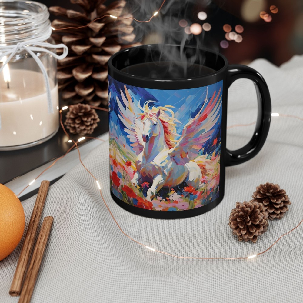 Abstract Pegasus Design Ceramic Mug 11oz or 15oz Black-image