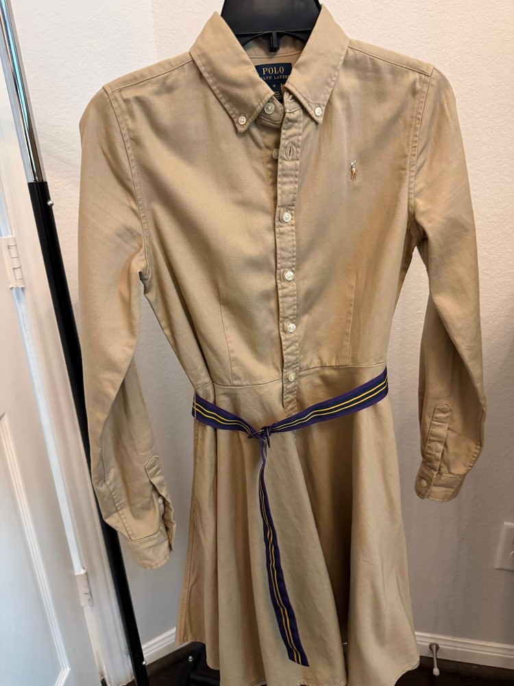 Polo Ralph Lauren Girls Shirtdress Size 16 Khaki Belted Long Sleeve
