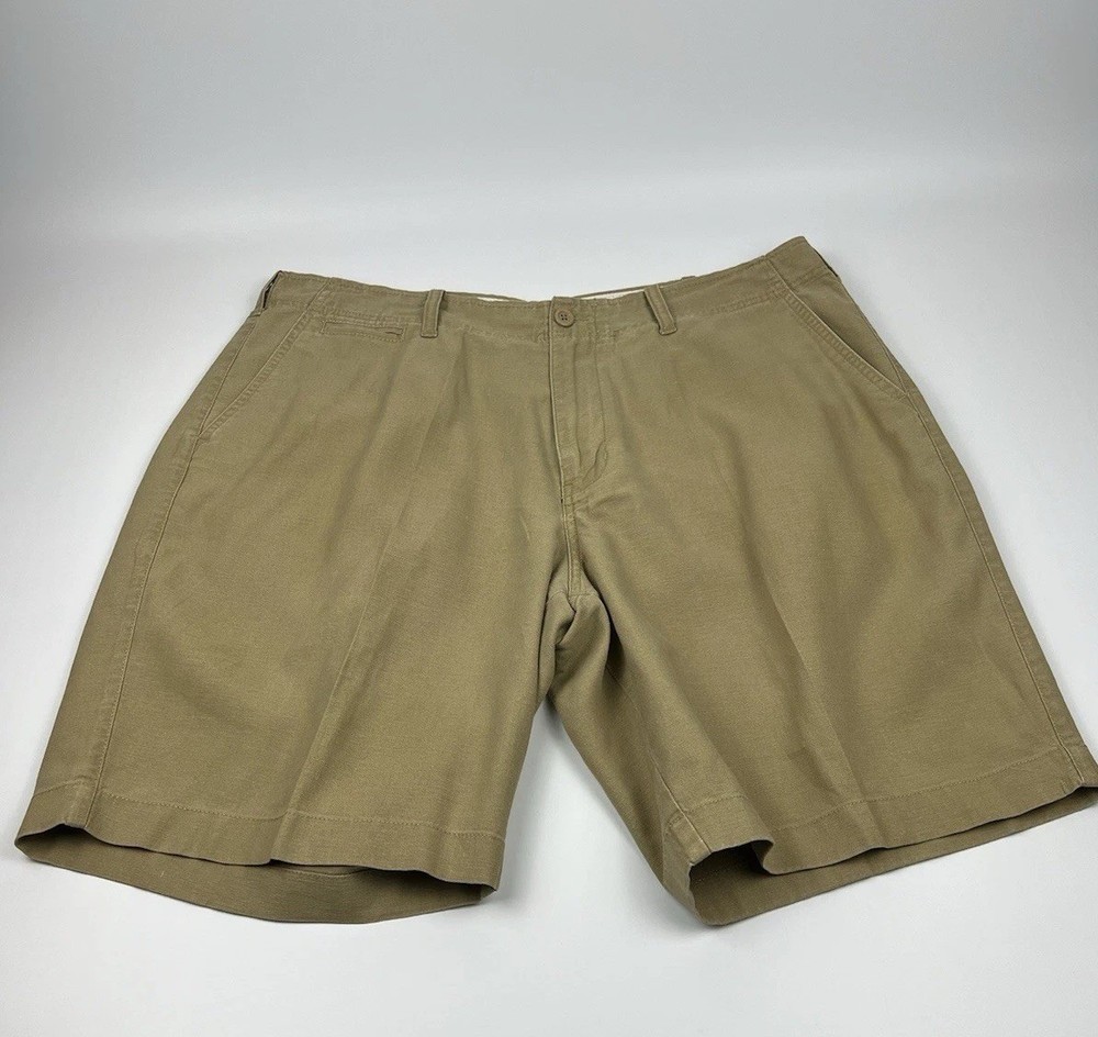 J Crew Mens Chino Shorts Brown Tan Cotton Linen Size 38 Beach Vacation