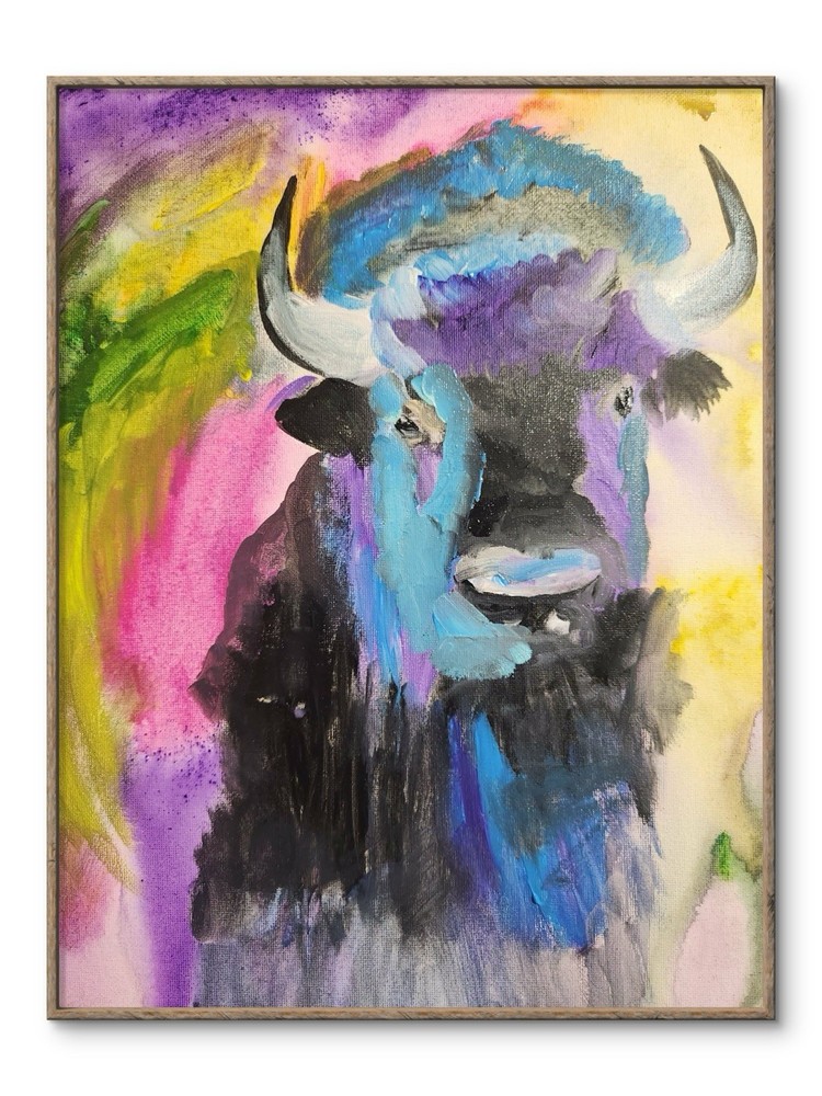 Abstract Buffalo Impressionistic Original Wall Art 14X11 Canvas Acrylic