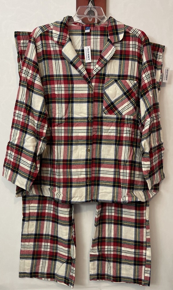 Old Navy Womens 4x Plaid Red Cotton Long-Sleeved Pajama Lounge Set NWT! A6594