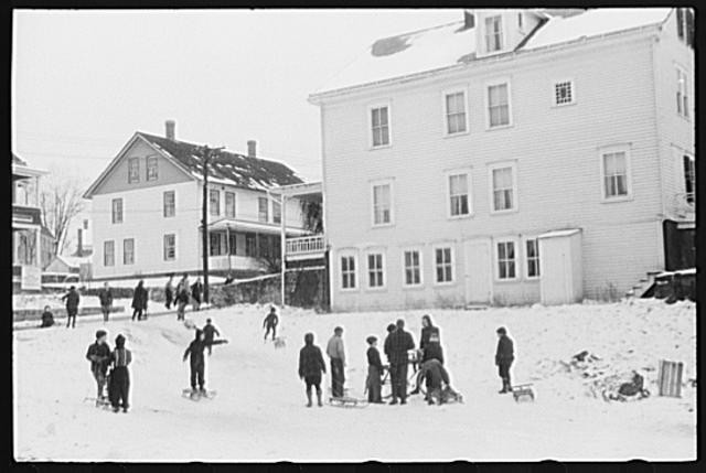 Photo:Jewett City Connecticut 1930s Children Sledding Snow Farm Security