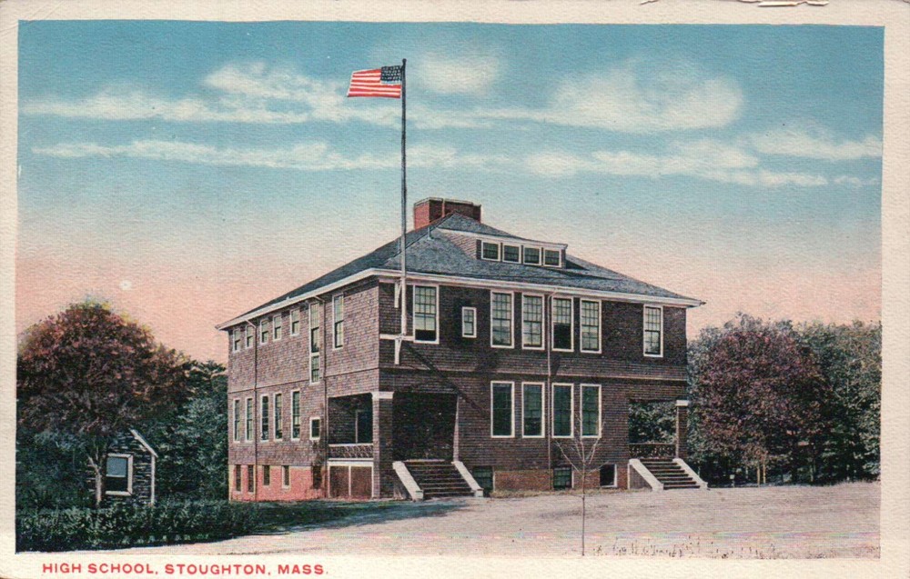 PLEASE READ !!! High School Stoughton Massachusetts, Flag - Old Vintage Postcard