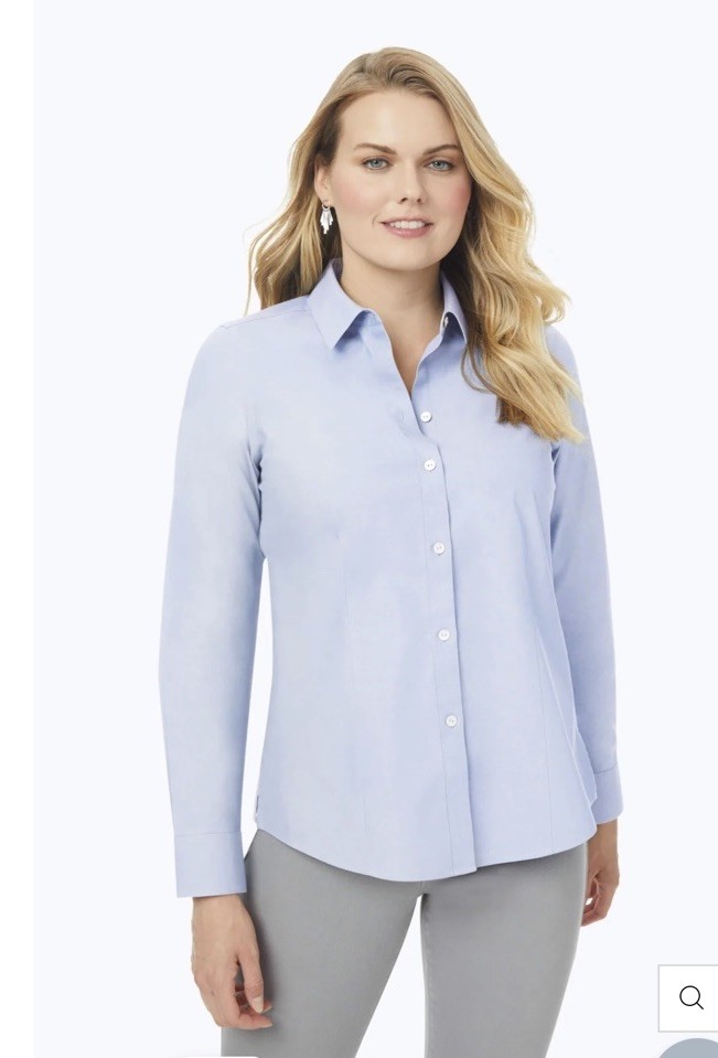 Foxcroft Diana Fitted Long Sleeve Button Up Non Iron Blouse Size 16 Corporate