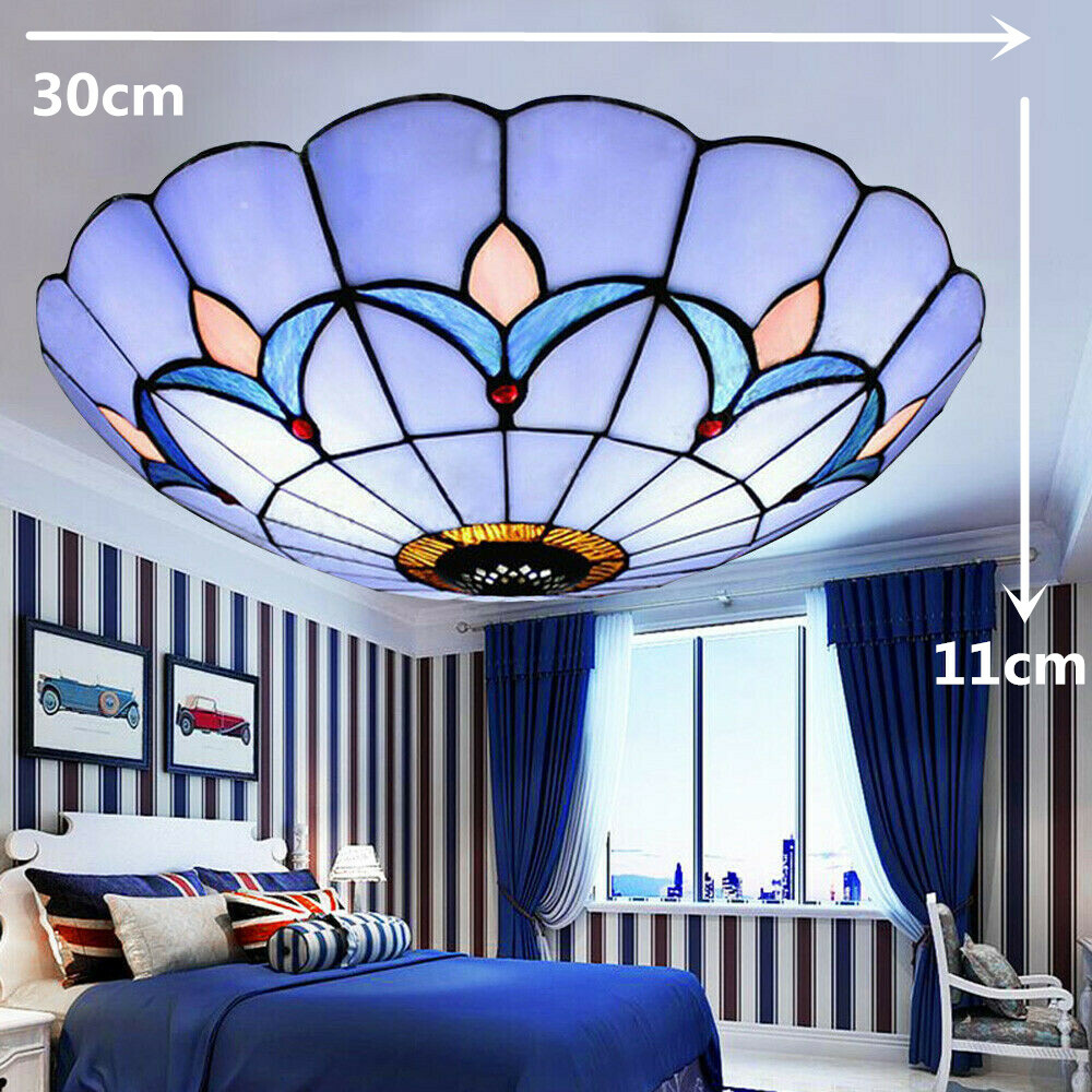 12-Inch Tiffany Style Stained Glass Vintage Ceiling Light Fixture