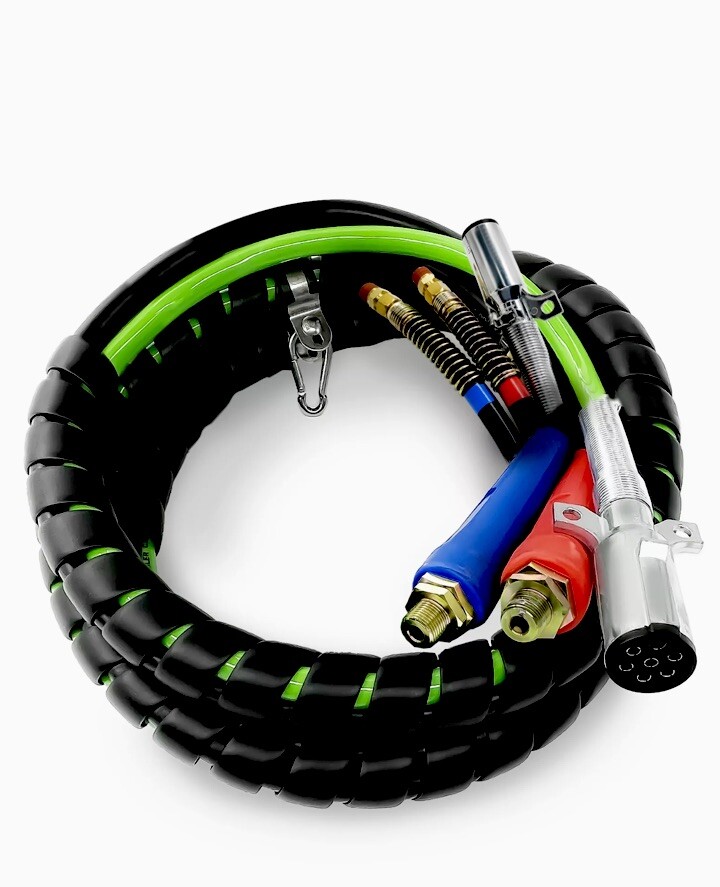 15ft 3 in 1 ABS & Air Line Hose Wrap 7 Way Electrical Cable Semi Truck Trailer-image