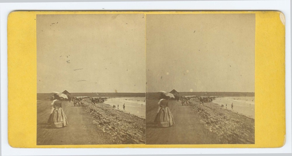 D1269~ RHODE ISLAND – Newport First Beach c.1860s Stereoview – JA Williams