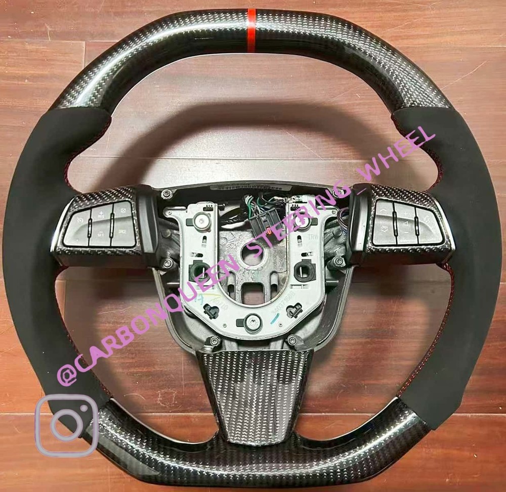 REAL CARBON FIBER Steering Wheel FOR Cadillac CTS-V W/RED+BUTTONS/FLAT TOP