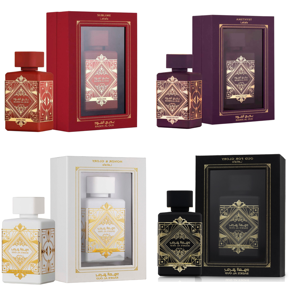 Lattafa Badee AL OUD 4 in 1 Combo Amethyst Oud for Glory Sublime Honor & Glory