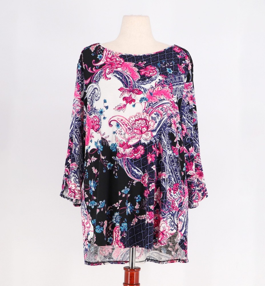 CHICO'S Zenergy Paisley & Floral Stretch Tunic Top Scoop Neck Size 4 (20/22)