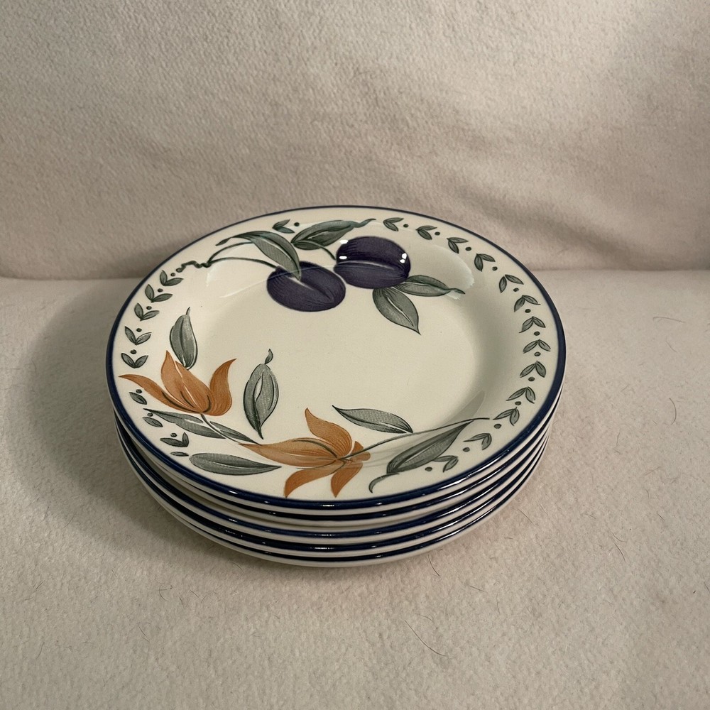 Staffordshire England Plums & Flower China Salad/ Dessert Plates 7” Set 5