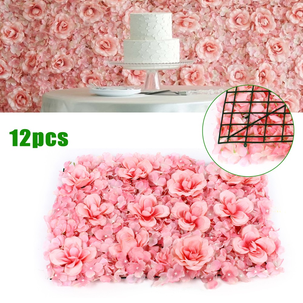 12pcs Artificial Rose Hydrangea Flower Wall Panel Wedding Backdrop Home Decor