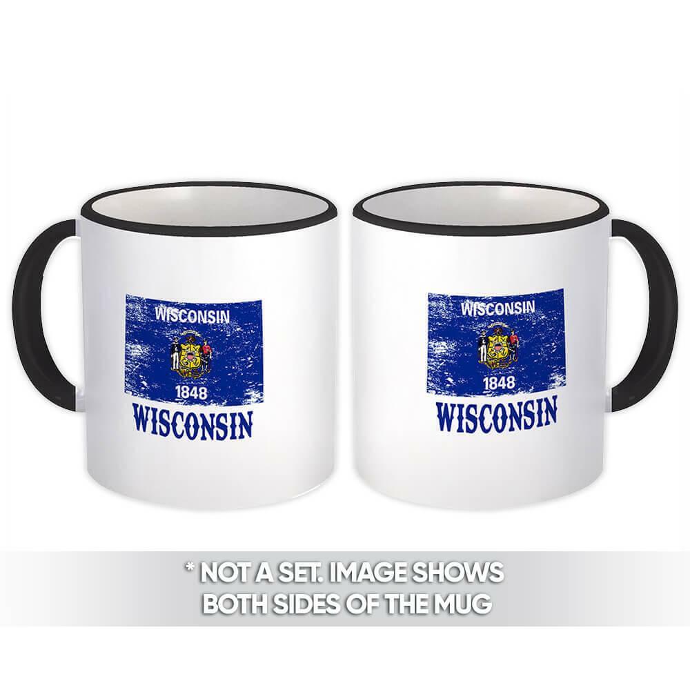 Gift Mug : Wisconsin Flag Distressed Souvenir State USA Christmas Coworker
