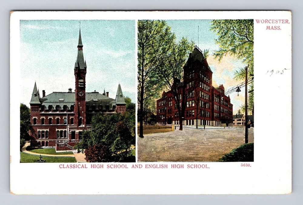 Worcester MA-Massachusetts, High School English High School, Vintage Postcard