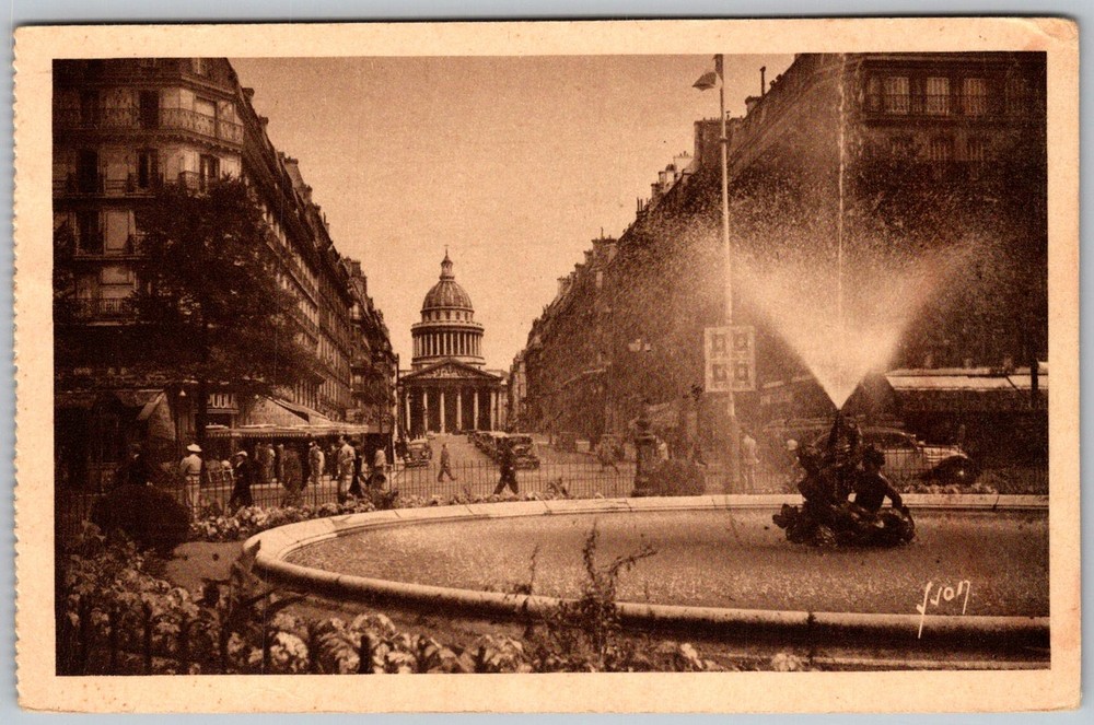 Antique Postcard Pantheon Dome Fountain View Paris, Fr 1920s