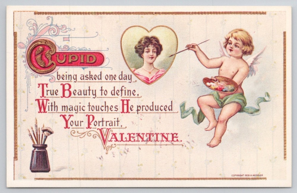1909 H. Wegner Cupid Valentine Postcard - 