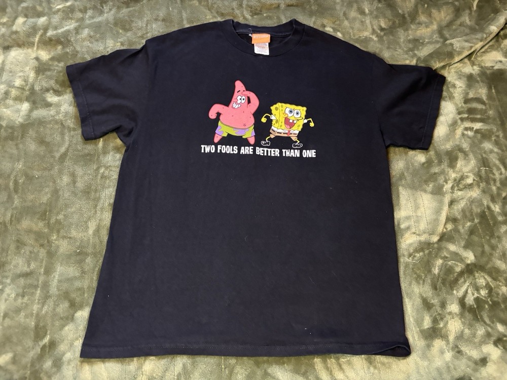 Vintage Spongebob Shirt Mens Large Black Nickelodeon Patrick Two Fools 2004 Y2K