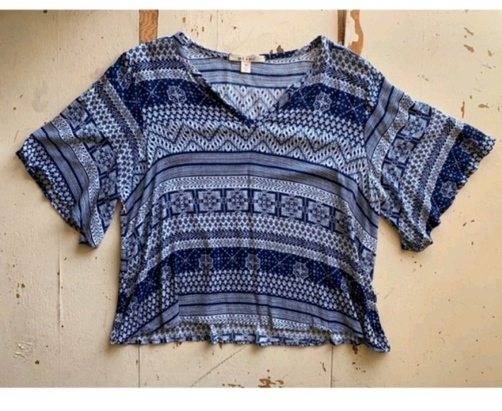 Gauze Cropped Short Sleeve Blouse by Miami, Size Small
