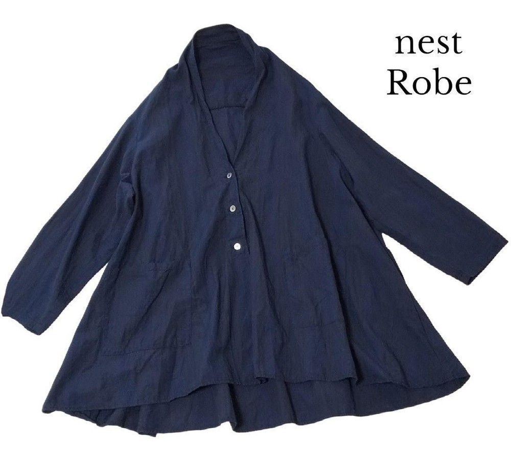 Nest Robe Check Shirt Blouse Dark Navy Cotton Size 70cm New