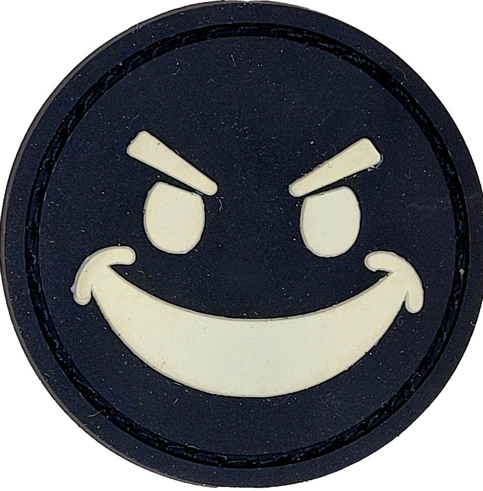 🔥 Smiley Face Evil Grin Tactical Rubber Patch SWAT Black Luminous Glow In Dark