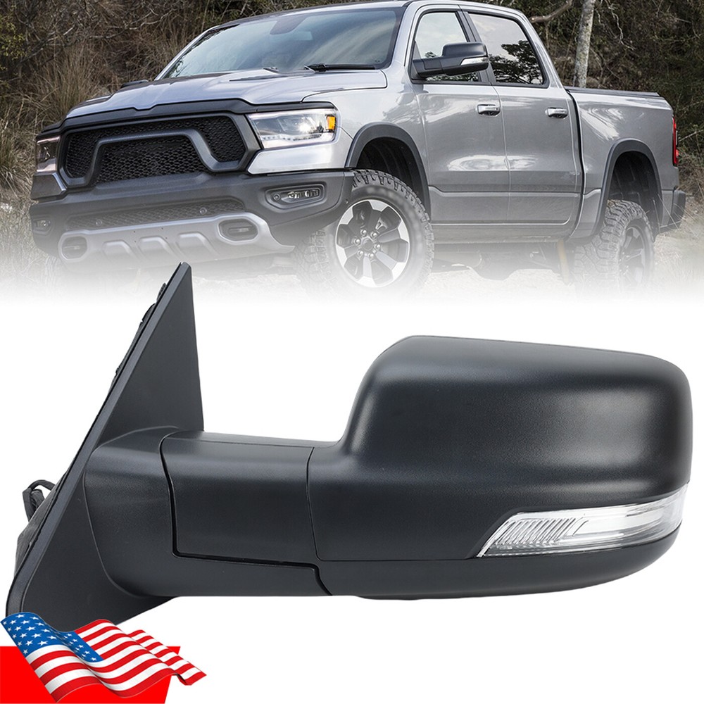 Textured Black Mirror For Ram 1500 2019-2022 Left Heated Power Fold Signal Lamp
