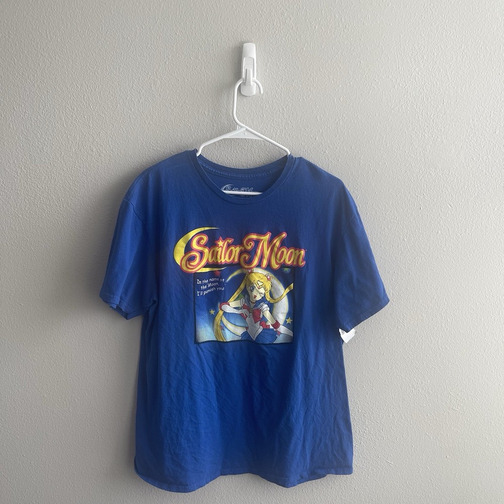 Sailor Moon T Shirt Mens XL Blue Anime Graphic Tee Manga Cartoon Shirt