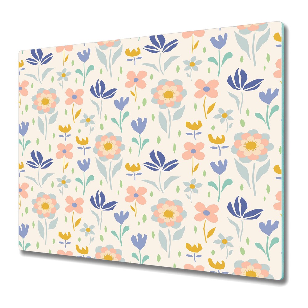 Glass Cutting Board Worktop Saver Geometric Flowers Floral Watercolour 60x52