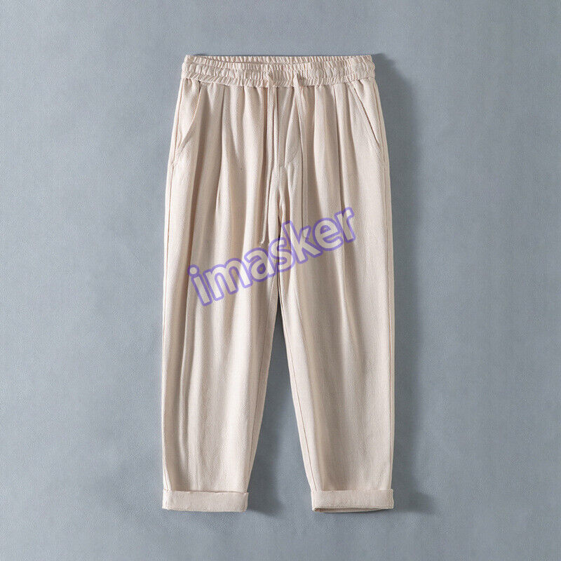 New Chinese Style Men's Linen Casual Ankle Pants Spring Thin Straight Trousers