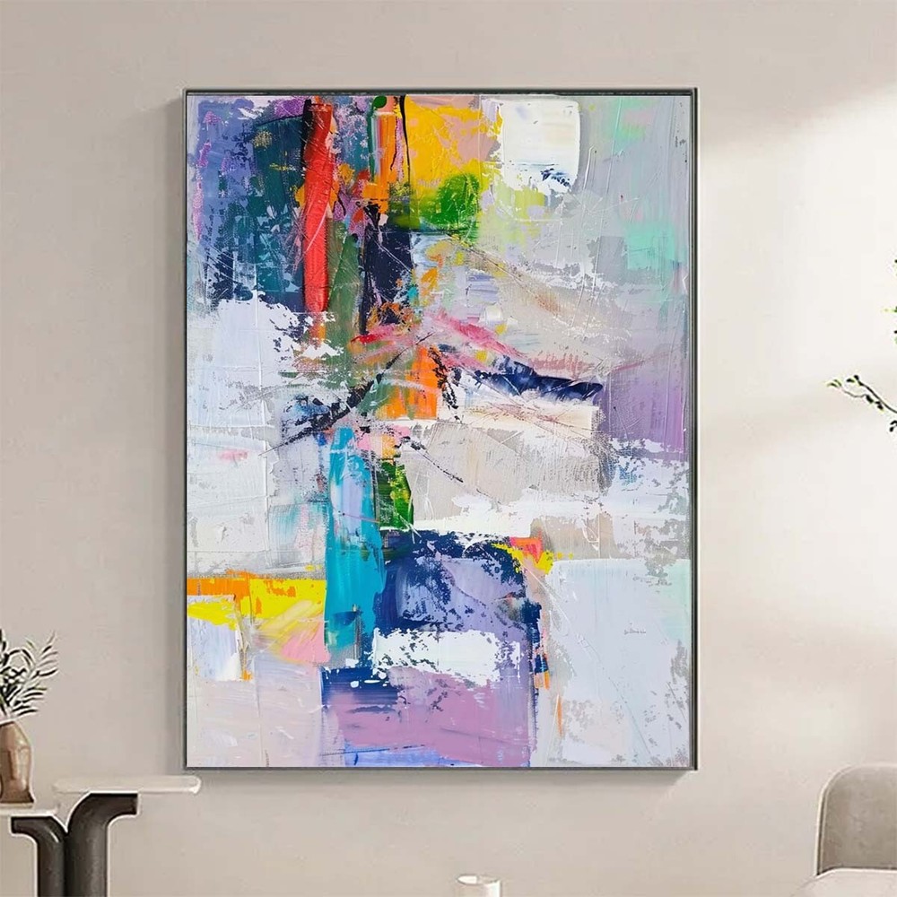 Purple Abstract Thick Textured Oil Pianting On Canvas Hand Painted Modern Wall